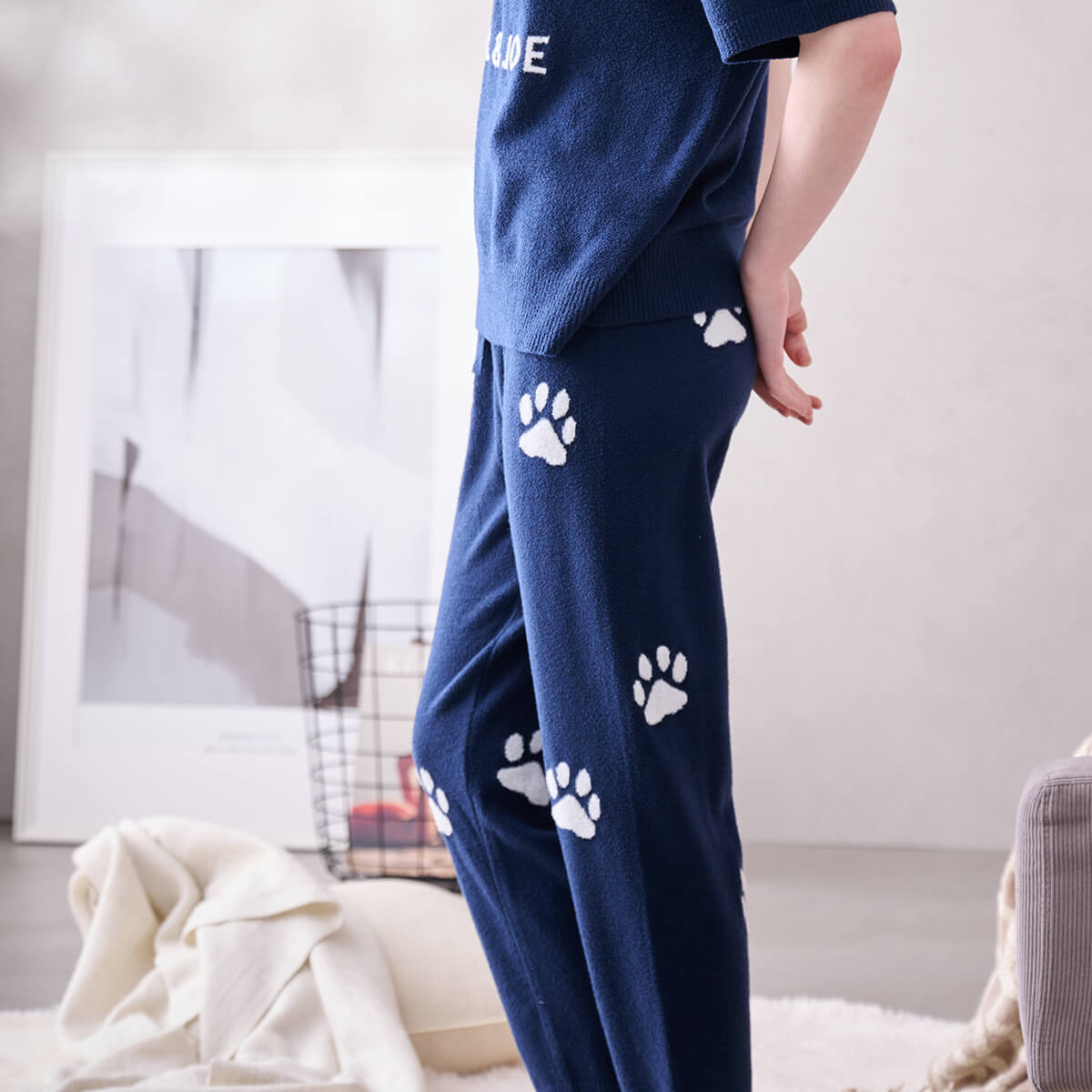 【3月18日限定ポイント10倍】【PAUL&JOE】ランダム猫足跡夏ニットロングパンツ