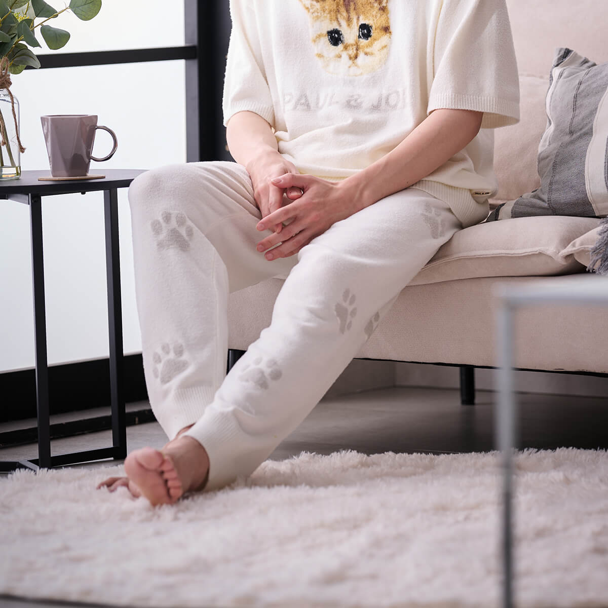 【3月18日限定ポイント10倍】【PAUL＆JOE】【メンズ】ランダム猫足跡夏ニットロングパンツ